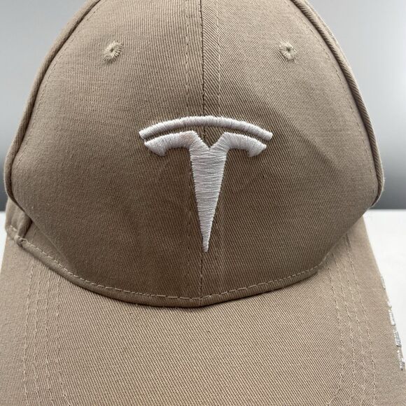 Tesla Strap Back Hat Cap Beige Adult Adjustable 6 Panel - Picture 3 of 12